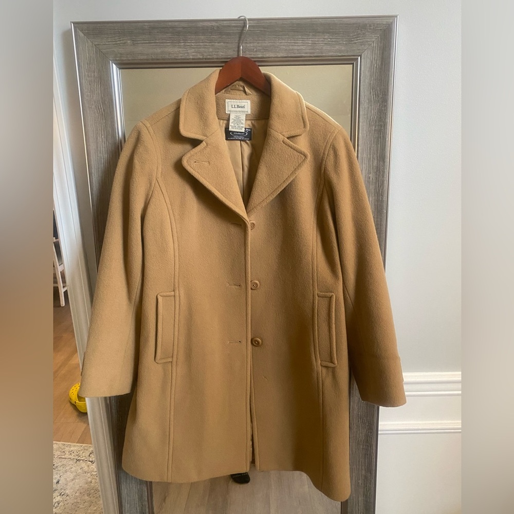 Womens Bellandi for LL Bean Tan 100% Wool Coat size 12P